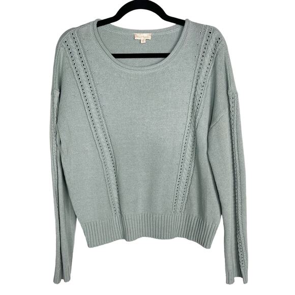 New Hem & Thread L Seafoam Green Crew Knit Sweater Cotton Blend Textured Stitch - Picture 1 of 8